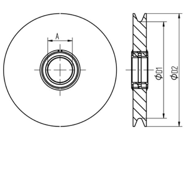 Sheave machined from solid schematic